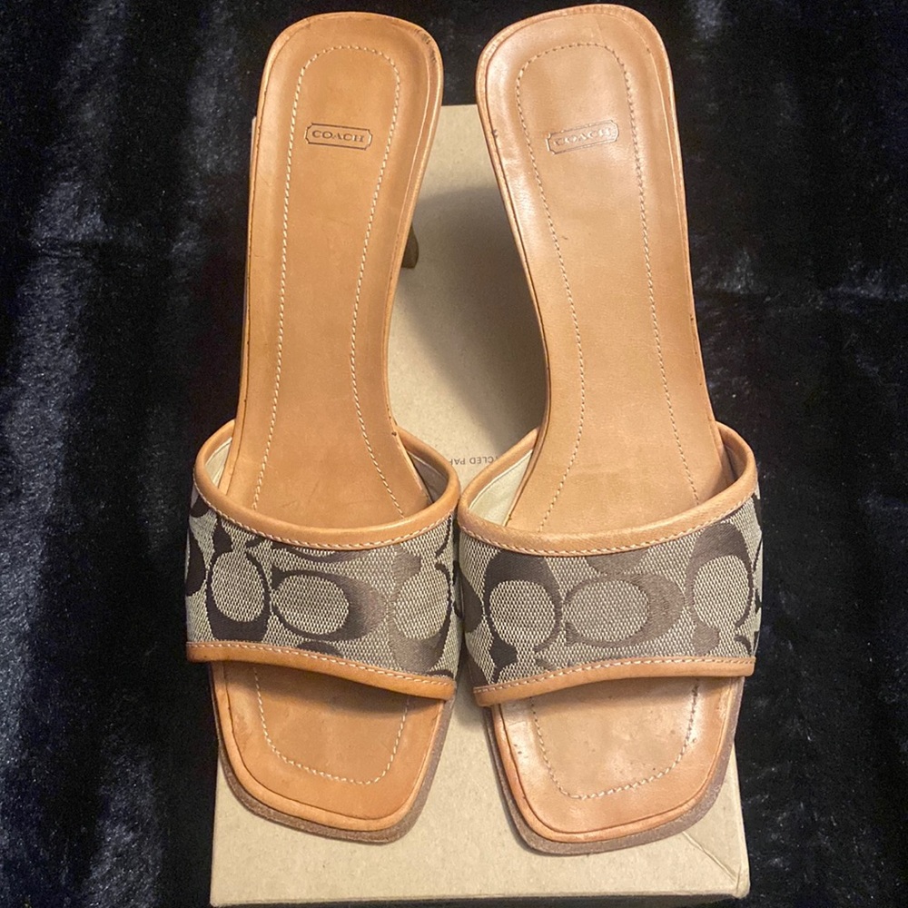 Coach slide sandals. Small heel.